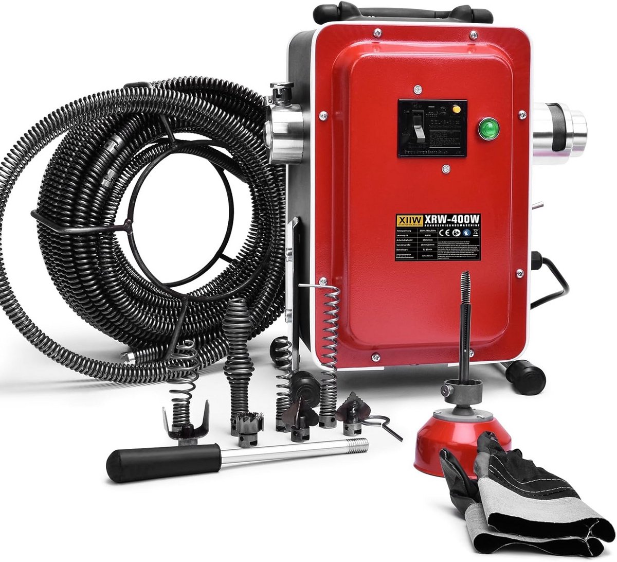 Elektrische Afvoerontstopper 400W met 2 Spiralen (10mm & 16mm) en 8 Opzetstukken