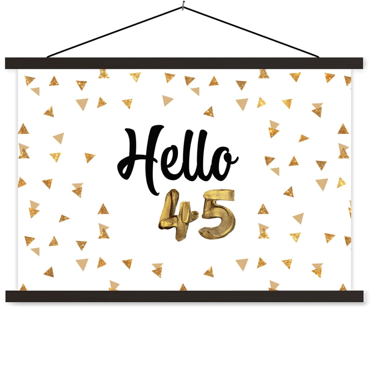 Posterhanger incl. Poster 60x40 cm - Schoolplaat - Feest - 45 jaar - Confetti - Textielposter - Zwarte latten
