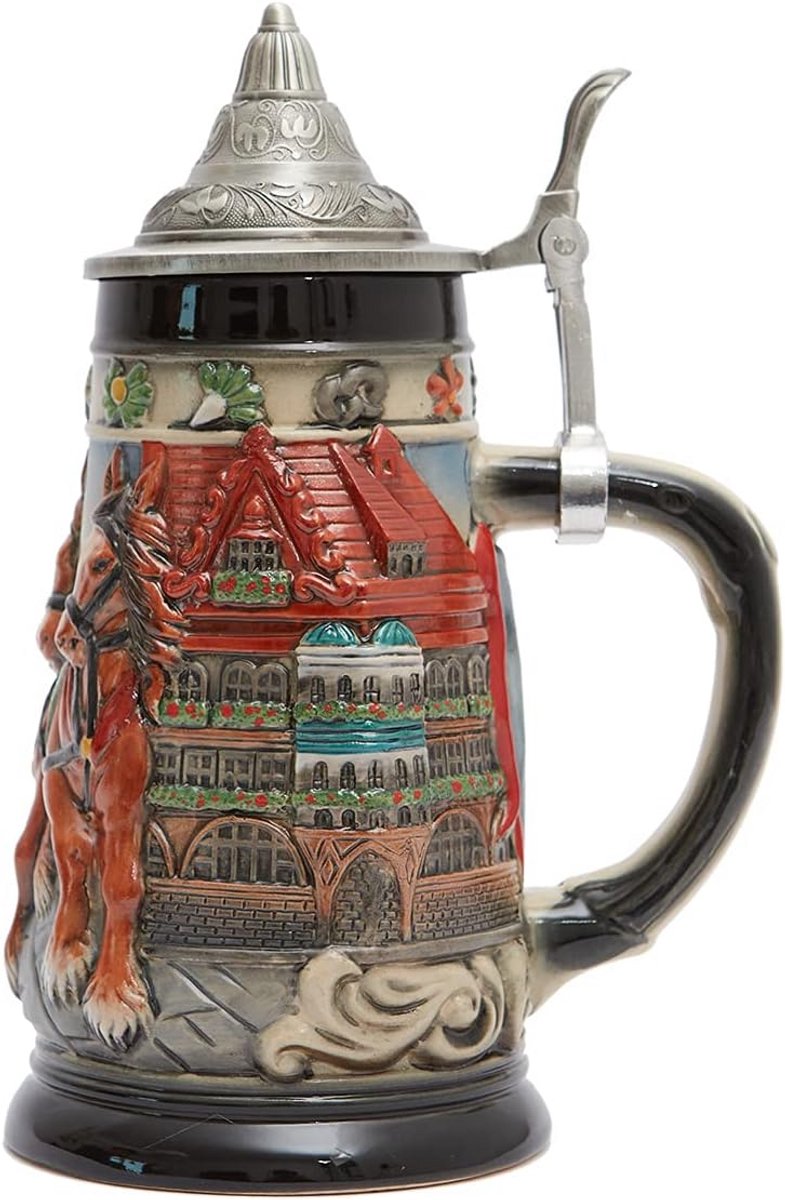 Oktoberfest Bierpul 0,8 Liter met Tinnen Deksel – Perfect voor Bierliefhebbers