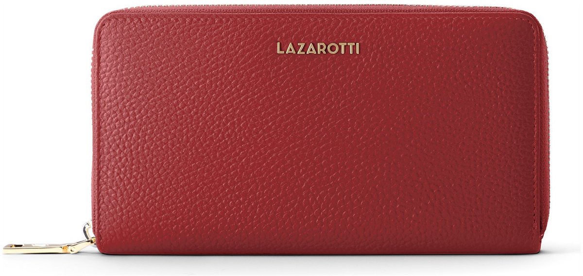 Lazarotti Leren Portemonnee Bologna Leather Zip Around Wallet With 16 Card Slots Red Rood