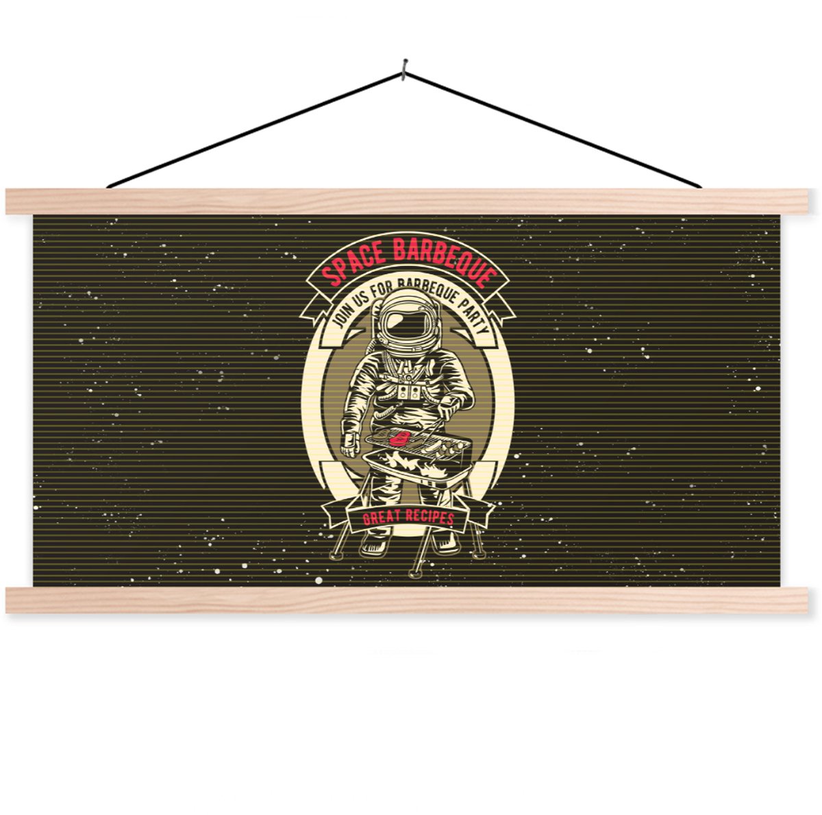 Posterhanger incl. Poster 120x60 cm - Schoolplaat - Vintage - Astronaut - BBQ - Textielpos