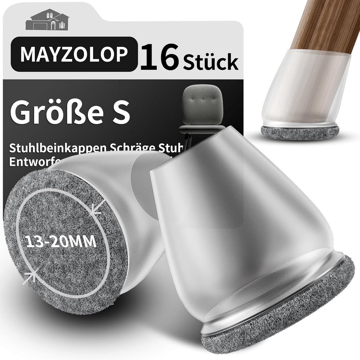Transparante Stoelpootdoppen 16 stuks - Diameter 16-20 mm - Ronde Schuine Stoelpoten met Vilt voor Harde Vloeren - Geluidsdempende en Krasbestendige Beschermers