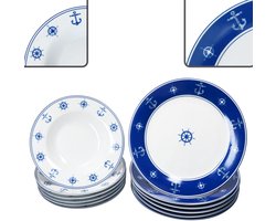 12-delig Nautisch Tafelservies voor 6 Personen - Blauwe en Witte Porseleinen Borden