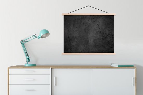 Posterhanger incl. Poster 60x45 cm - Schoolplaat - Beton - Robuust - Vintage - Rustiek - Grijs - Zwart - Textielposter - Blanke latten
