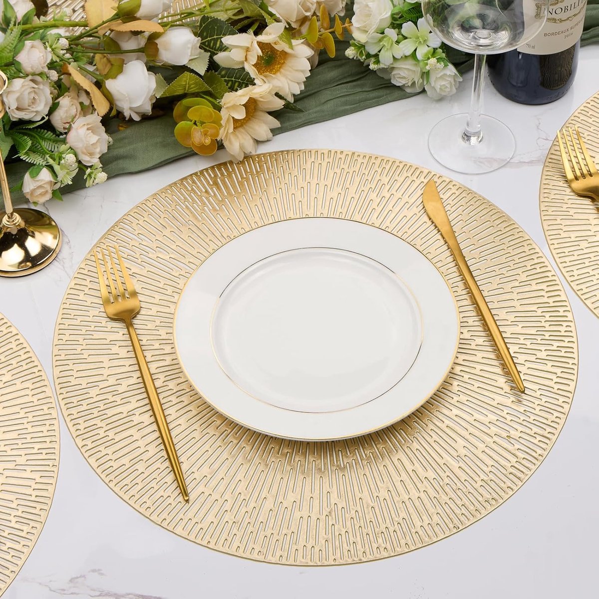Set van 6 ronde placemats - Gouden Placemats - 38x38cm - onderleggers - Open gewerkt - Hitte bestendig - Luxe uitstraling - wasbaar - Makkelijk schoon - voor keuken en eettafeldecoratie — cadeau in Wonen & Interieur - foto 5