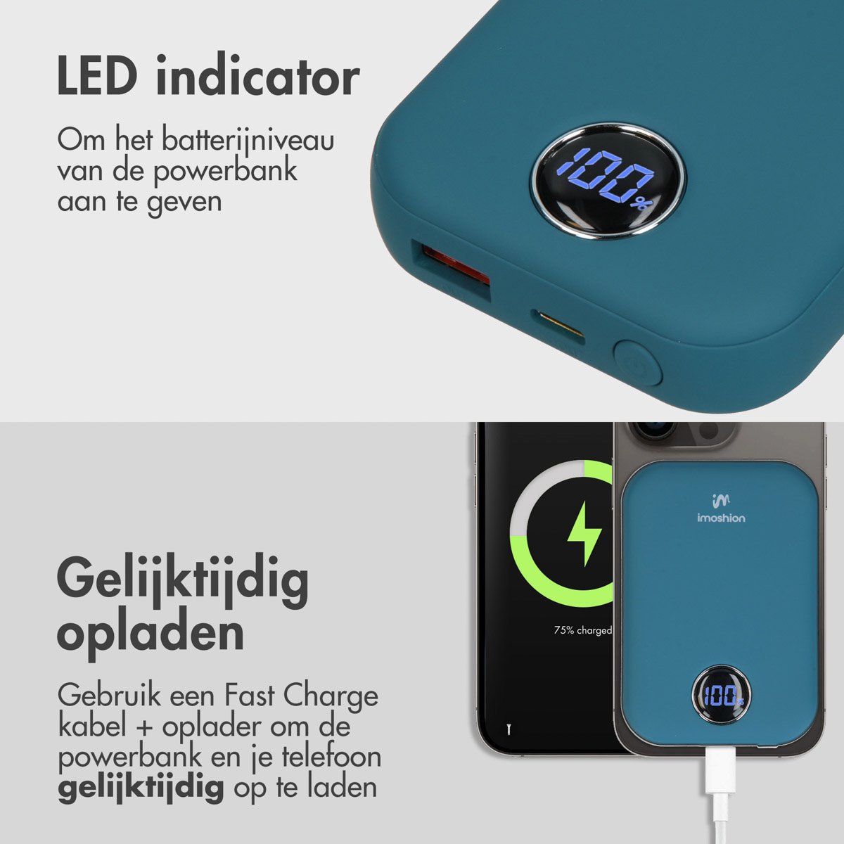imoshion Draadloze Powerbank 10000 mAh Donkerblauw 22.5W - afbeelding 3