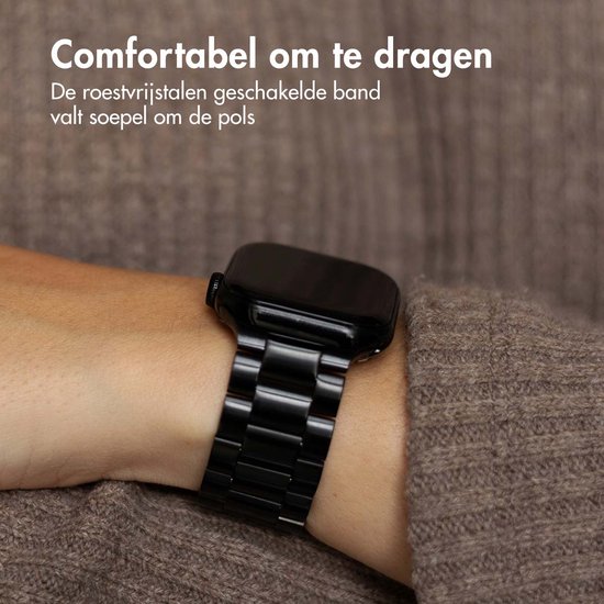 Stalen bandje - Geschikt voor Apple Watch 1, 2, 3, 4, 5, 6, 7, 8, 9, 10, 11, SE, Ultra (2 / 3) - 44/45/46/49 mm - Zwart