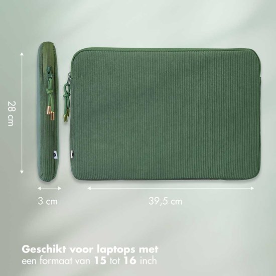 Selencia Laptop Sleeve - Housse pour ordinateur portable adaptée à 16,2 pouces / 16 pouces / 15 pouces / 15,3 pouces / 15,6 pouces - Selencia Corderoy Sleeve - vert