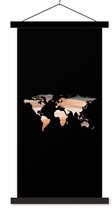 Wanddecoratie - Wereldkaart - Verf - Zwart - Schoolplaat - 90x180 cm - Textielposter - Textiel poster