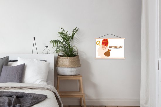 Porte-affiche avec affiche - Affiche scolaire - Sinterklaas - Sinterklaas - Citations - Sinterklaas capoentje - 60x40 cm - lattes vierges