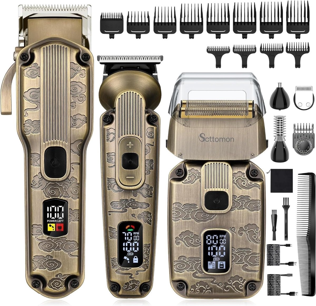 Scttomon Professionele Tondeuse – Scheerapparaat – 4-in-1 Trimmer Set voor Heren – Haartrimmer, Baardtrimmer, Neus- en Oortrimmer, Bodygroomer en Foliescheerapparaat – Professionele Grooming Kit
