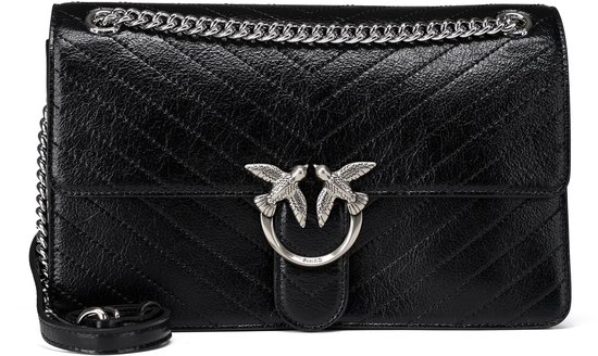 Cuir bandoulière en cuir PINKO Love One 26 cm - Femme - Noir Limousine - Argent mat