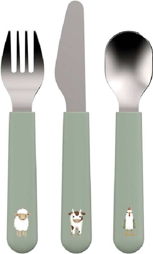 Mepal Mio Kinderbestek Little Dutch - 3-delig. vork. mes en lepel - Roestvrij staal - Kinderservies - Little Farm