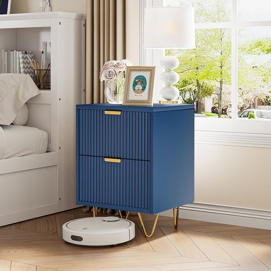 Yaheetech Set van 2 nachtkastjes met lade en legplank, commode voor woonkamer en slaapkamer, wit