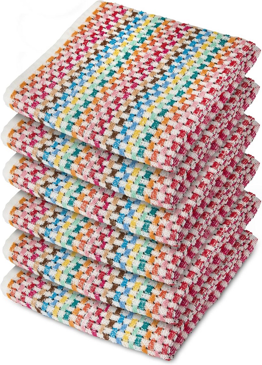 Set van 6 Keukendoeken - Absorberend Katoen - Geruit Design - 45x65 cm