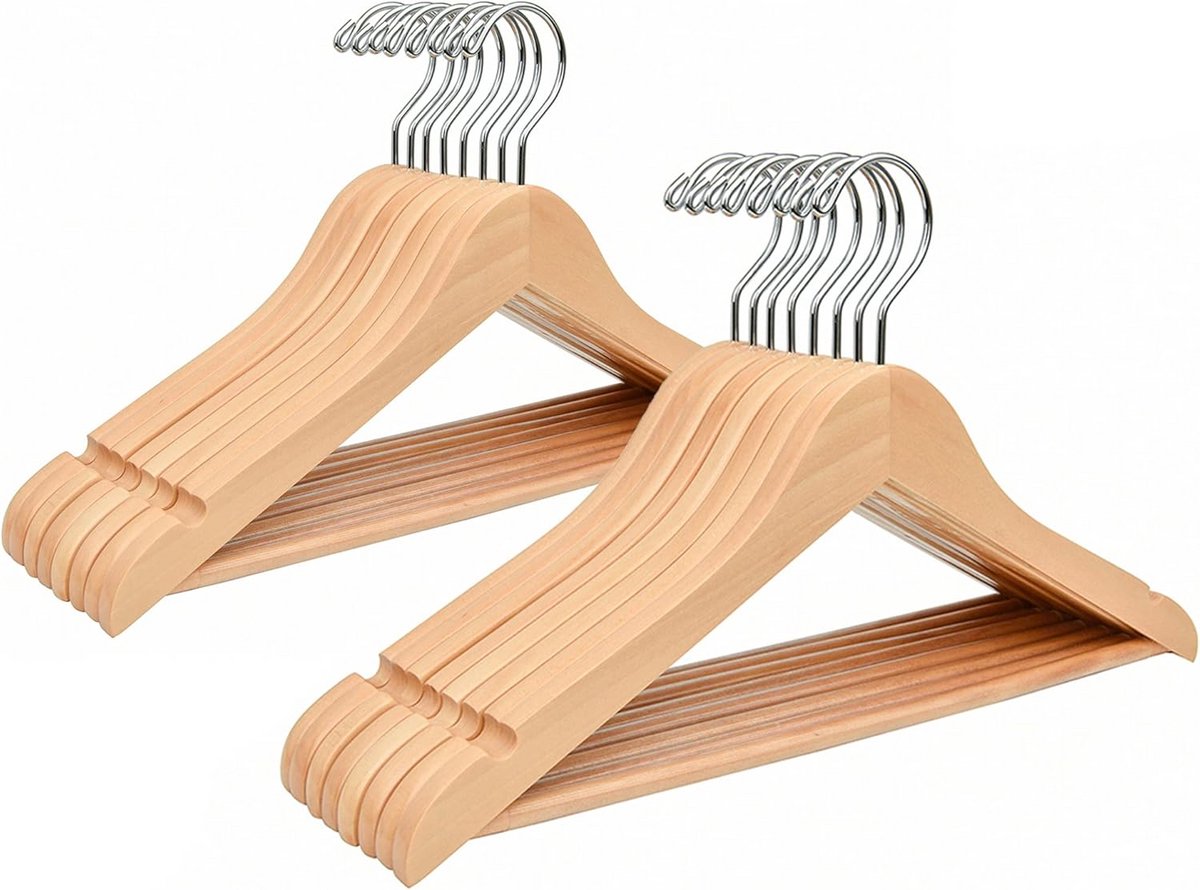 20 Houten Kledinghangers 15 Inch met Antislip Broeklat - Stevig Massief Hout