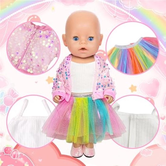 Roze pailletten poppenkleding set voor 30-45 cm van Merkloos — afbeelding 3