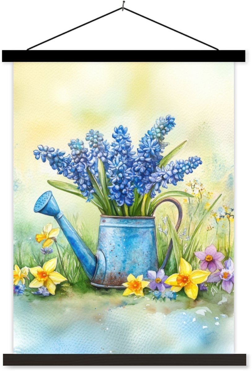 Posterhanger incl. Poster 60x80 cm - Schoolplaat - Gieter - Lavendel - Bloesems - Textielp