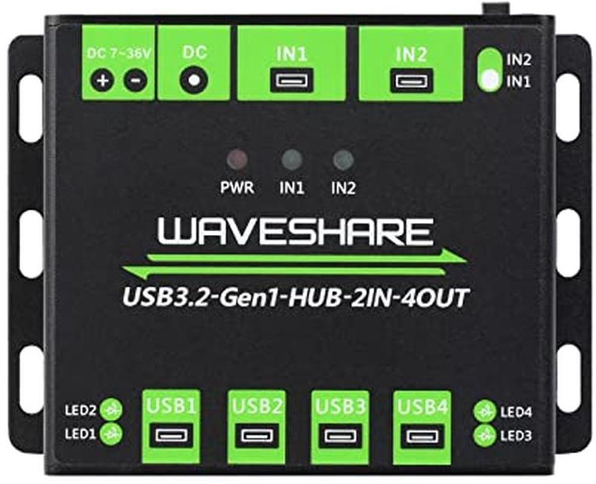 Powered USB HUB met 4 USB 3.2 Poorten en Dual Hosts