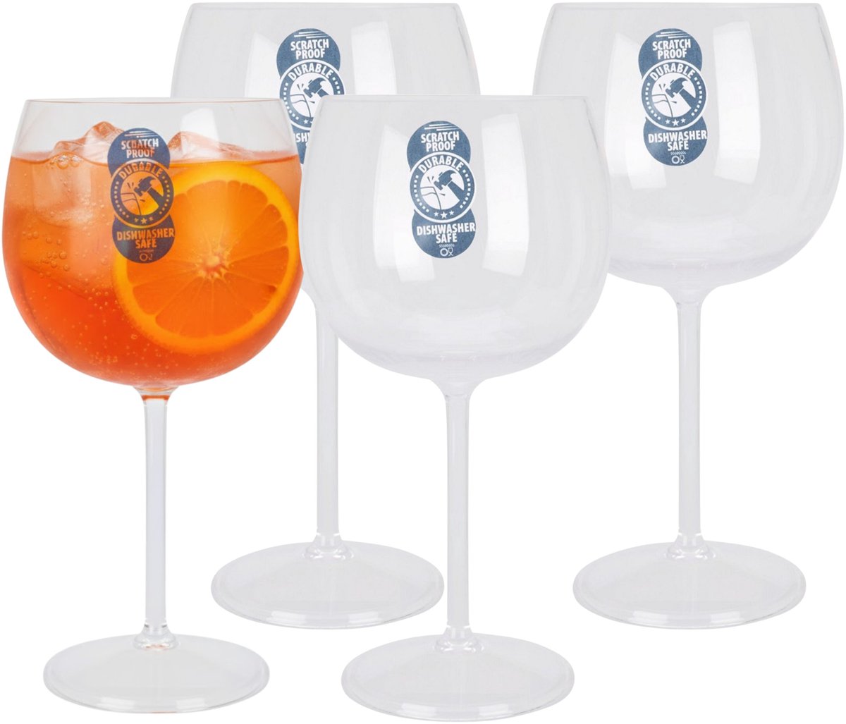 Excellent Houseware Cocktail glas - 4x - transparant - onbreekbaar kunststof - 570 ml - gin tonic - aperol spritz