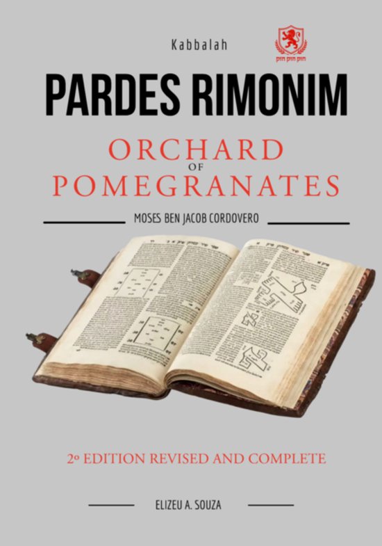 Couverture du livre Pardes Rimonim, avec le titre 'Orchard of Pomegranates' et une image d'un livre ouvert.