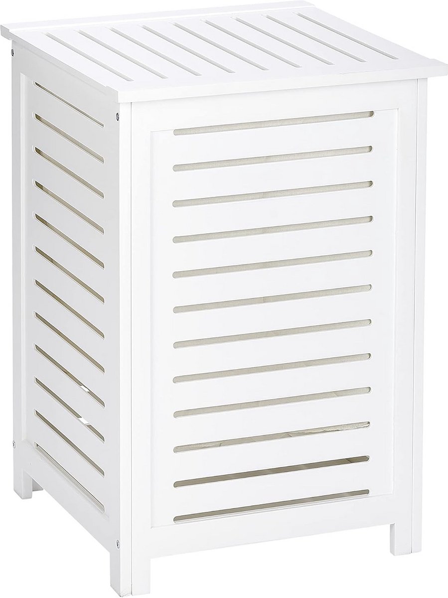 Houten Wasmand met Verwijderbare Zak - Countrystijl, 45 x 65 x 45 cm, Wit