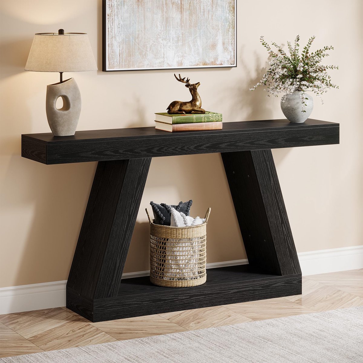 Little Trees LITTLE TREE Consoletafel - 30 X 80 X 140 cm - Sidetable - Met Opslagruimte - Industriële - Voor Hal & Woonkamer - Zwart​