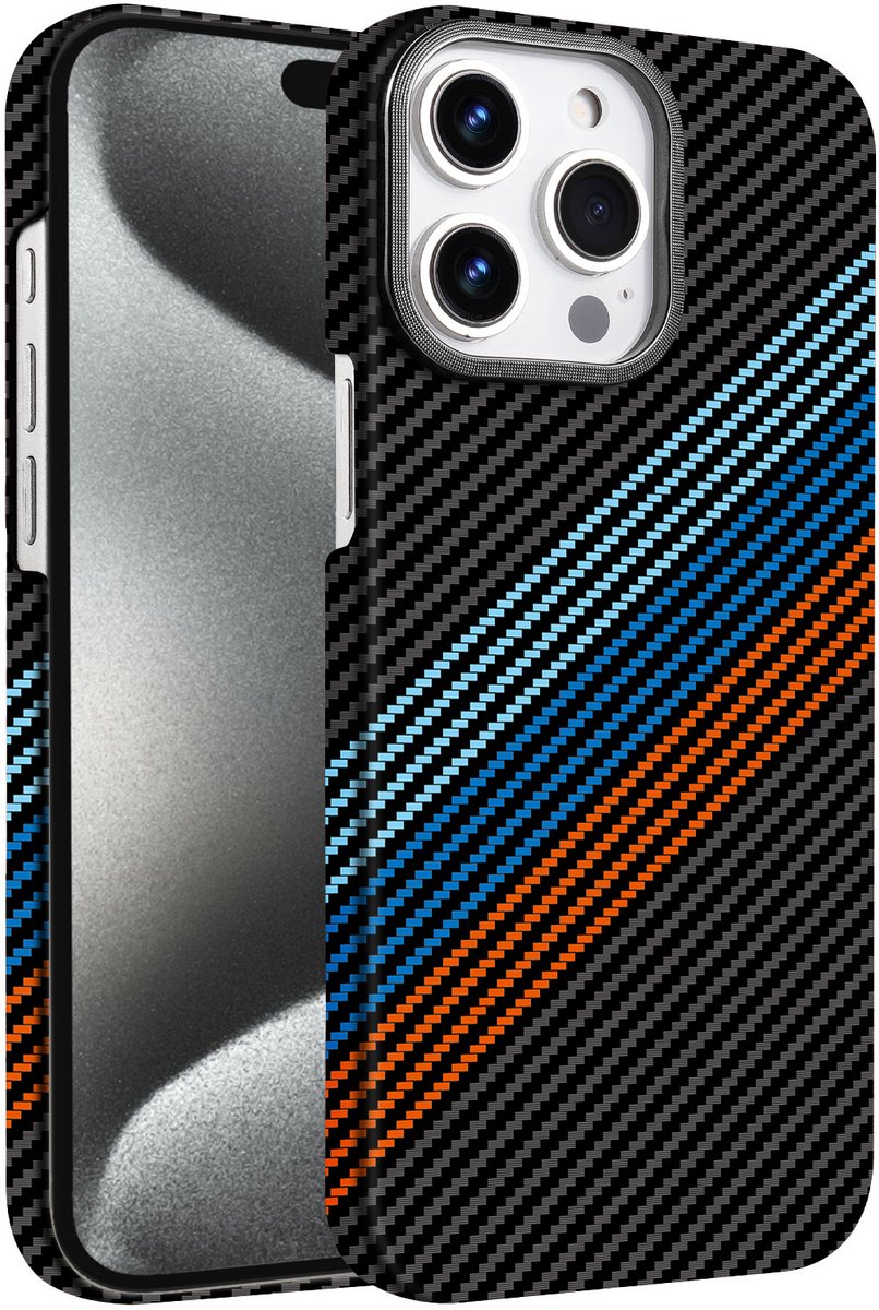 Hoesje Geschikt voor iPhone 15 Pro Max Hoesje riemen - Carbon Hoesje Geschikt voor MagSafe iPhone 15 Pro Max - Shockproof Back Cover