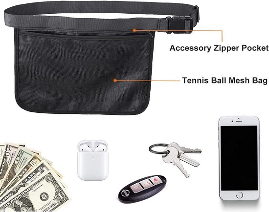 Verstelbare Taille Tas voor Tennis-, Pickleball- en Golfballen - Zwart — afbeelding 2