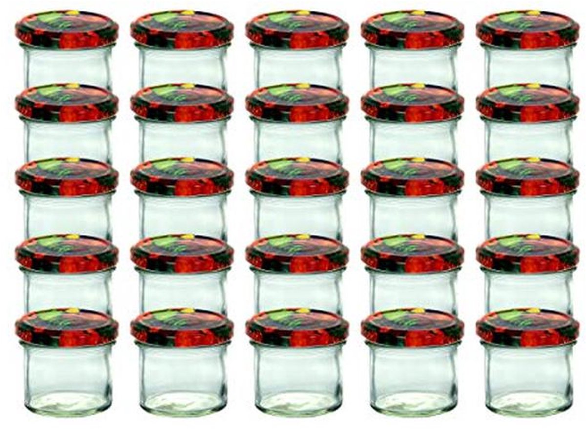 Set van 25 weckpotten 125 ml met fruitmotief en 66 deksels