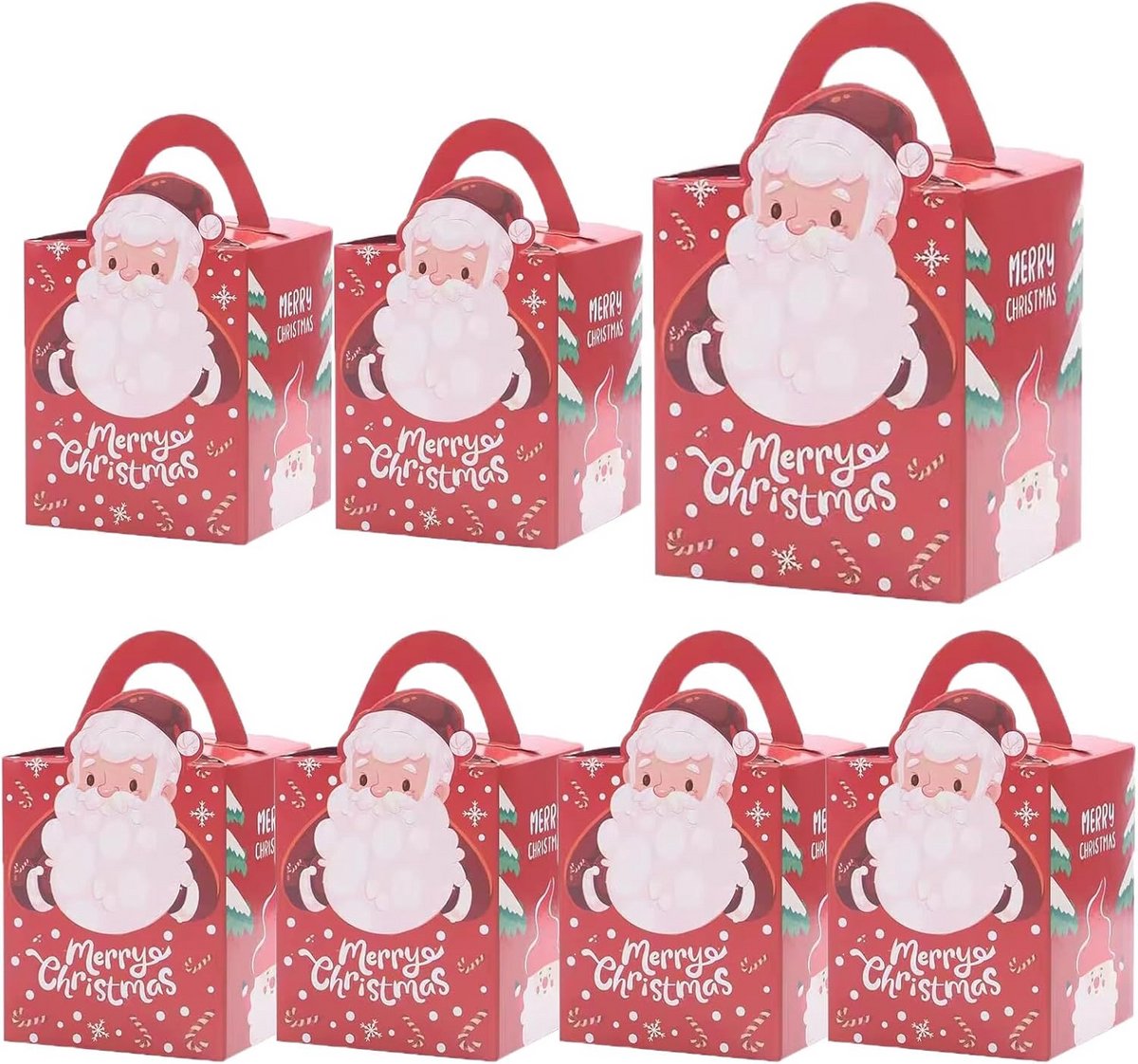 30x Individuele Kerst Cupcake Doosjes met Handvat - Papieren Taartdozen voor Gebak