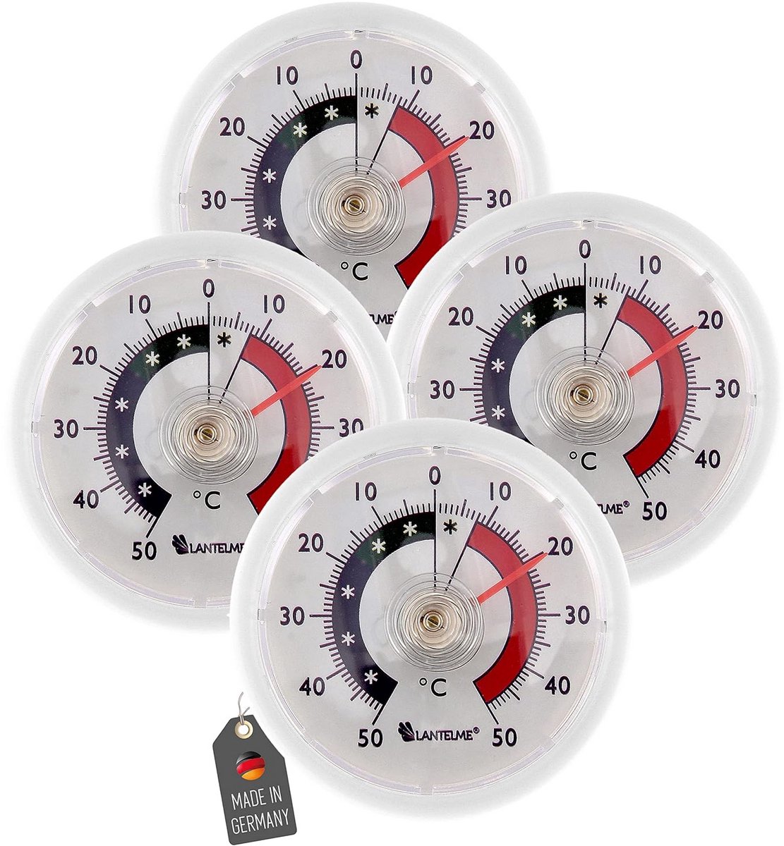 Set van 4 Analoge Koelkastthermometers Zelfklevend Rond voor Koeling