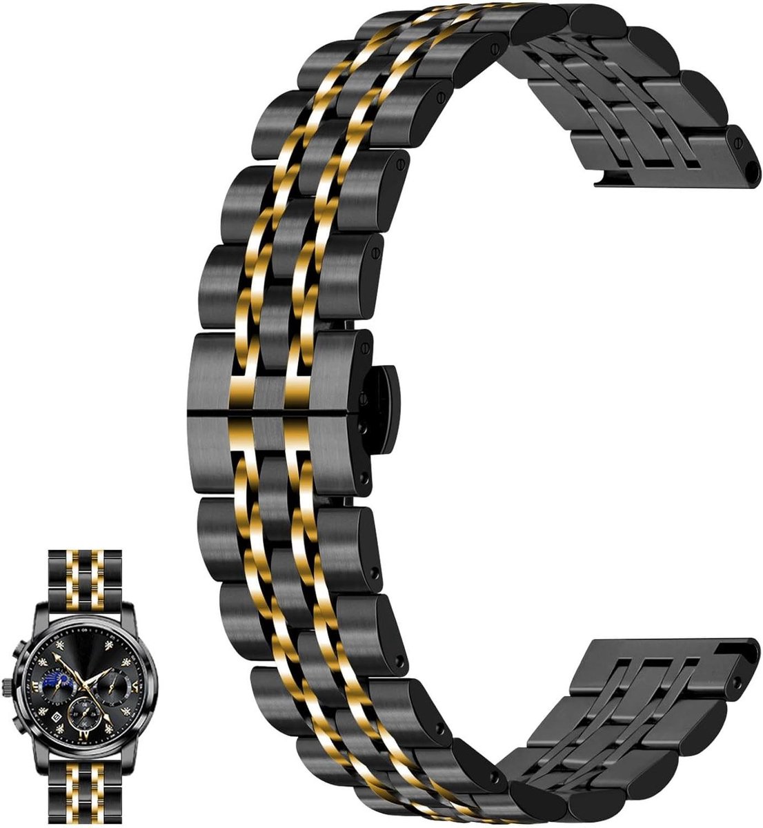 TEMGoods - Kralen Quick Release Horlogeband 20mm 22mm Roestvrij Staal Verstelbaar Vlindersluiting Zakelijk - Dames Heren - Meerdere Kleuren