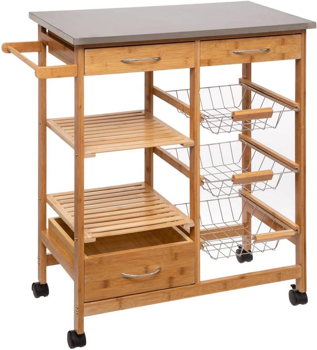Dienwagen met 6 Lades van Bamboe - 76 cm Breed