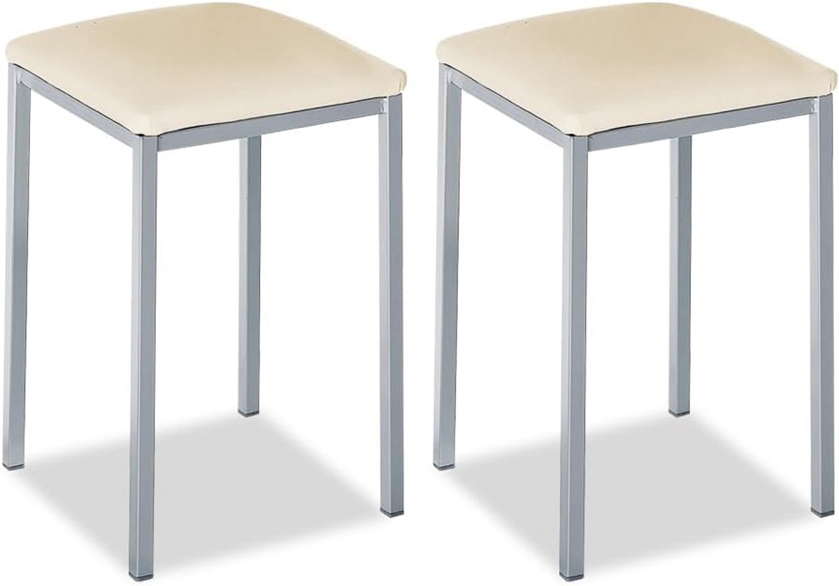 Moderne Vierkante Keukenbarkruk Beige Kunstleer Comfortabel
