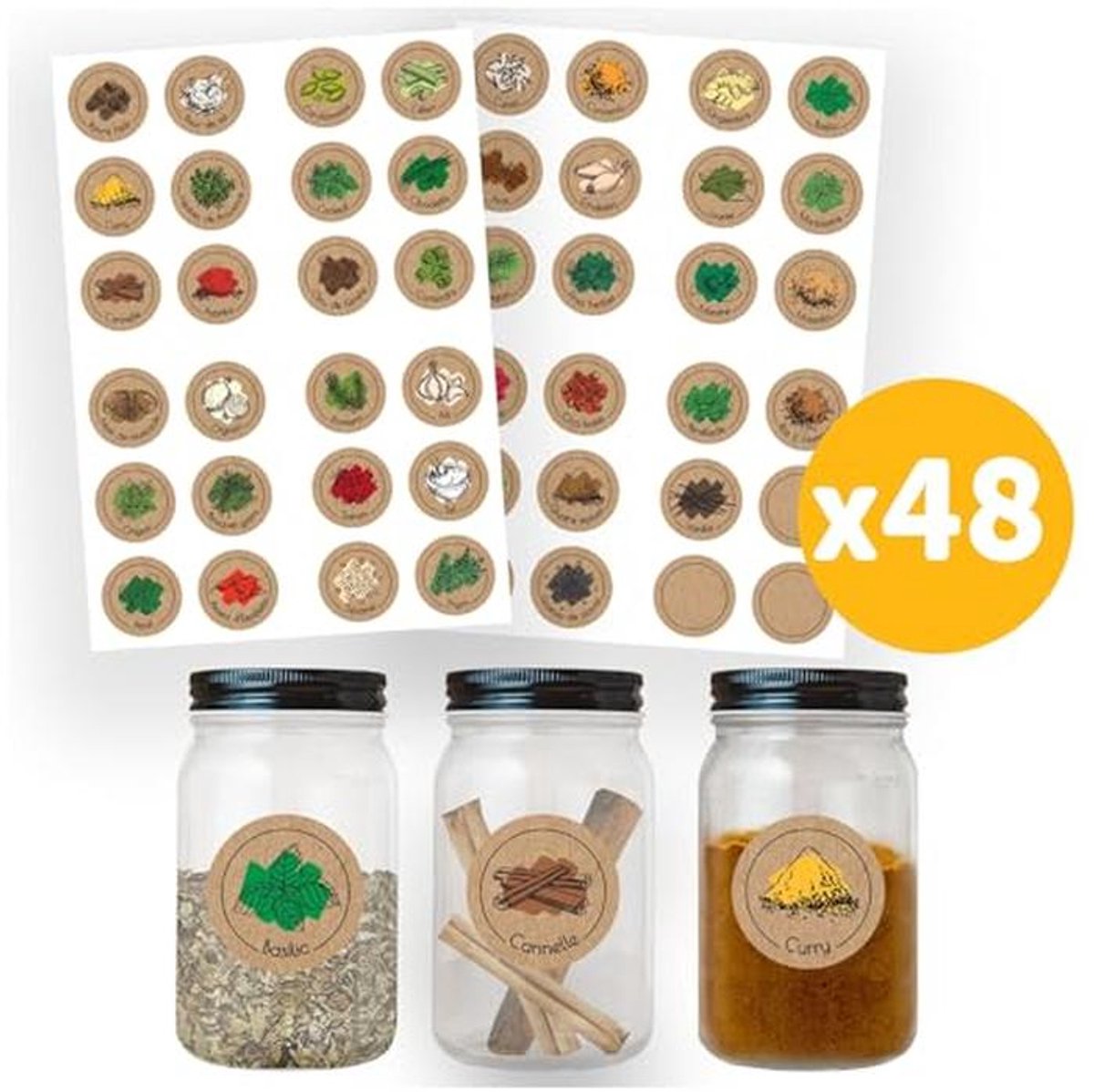 Ronde etiketten voor kruidenpotjes - 48 stuks, 3,5 cm diameter