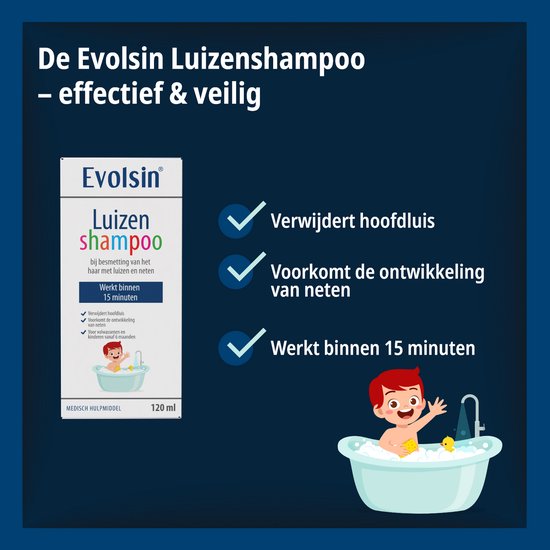 Evolsin® Luizenshampoo - Effectief Luizenmiddel - Tegen Hoofdluis en Neten - met Metalen Luizenkam - 120 ml