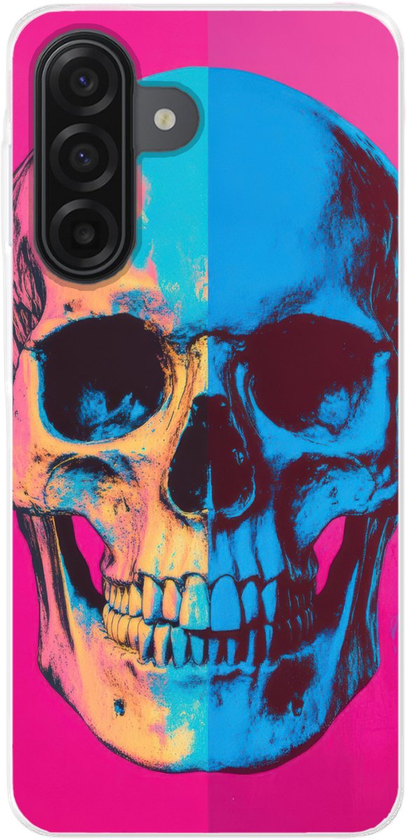 Telefoonhoesje Geschikt voor Samsung Galaxy A17 hoesje - Neon - Blauw - Pop-art - Schedel - Siliconen Telefoonhoesje Telefoonhoesje
