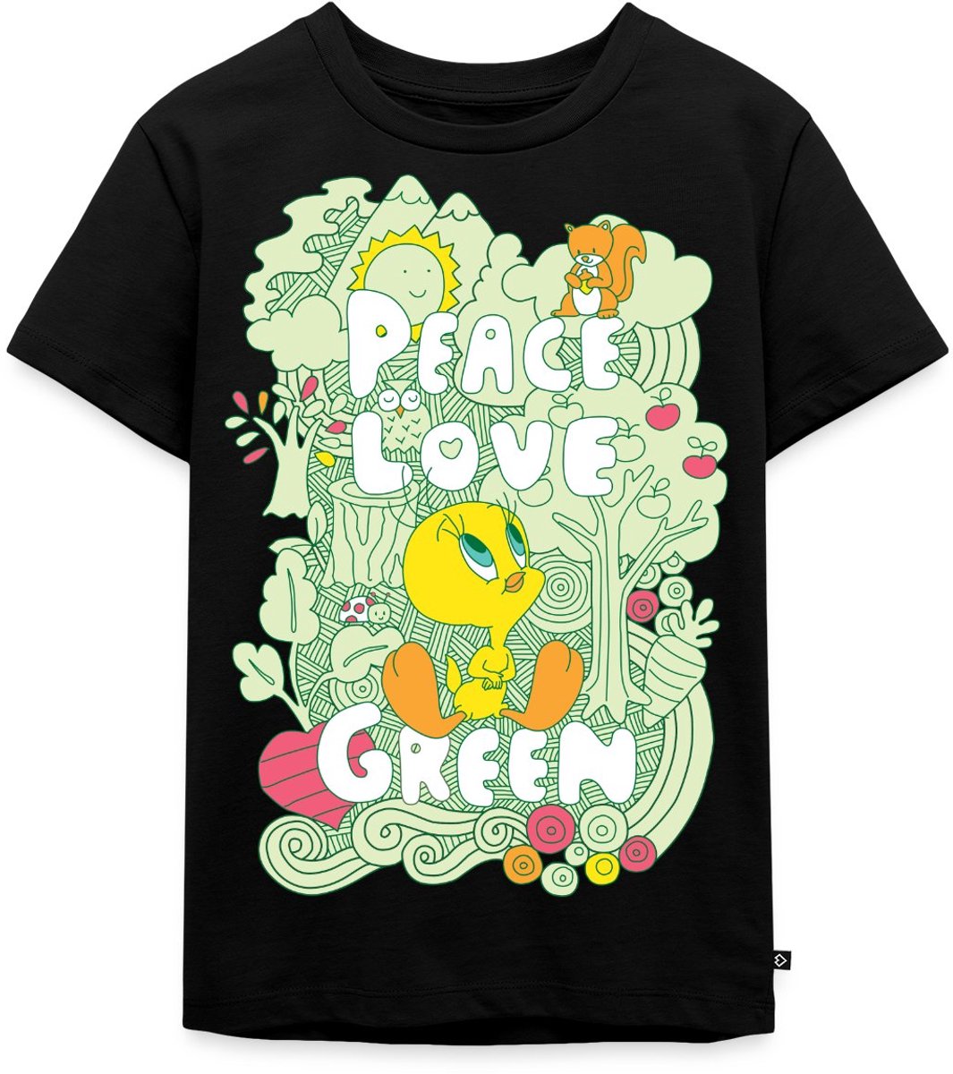 Looney Tunes Tweety Peace Love Green Design Premium T Shirt Kinderen