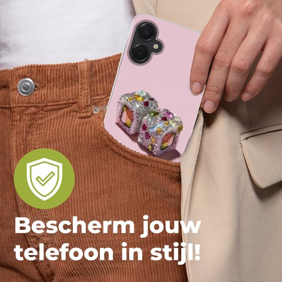 Telefoonhoesje Geschikt voor Samsung Galaxy A06 5G hoesje - Sushi - Rolletjes - Steentjes - Kleurrijk - Siliconen Telefoonhoesje Telefoonhoesje