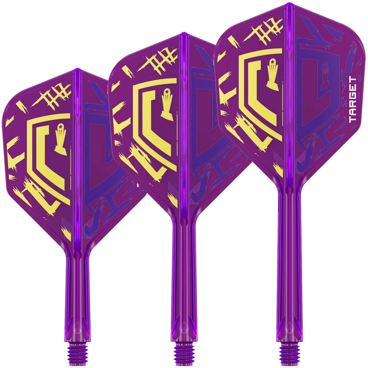 Target Darts Luke Littler World Champion K Flex Flights en Shaft Systeem No.6 Short 19mm - Exclusief Paars en Geel Design - Geintegreerde Flight en Shaft - 2BA Schroefdraad - Set van 3 Stuks