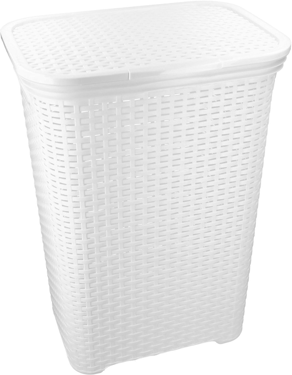 Unyqoos® Ruime witte wasmand met deksel van kunststof voor efficiënte wasopslag
