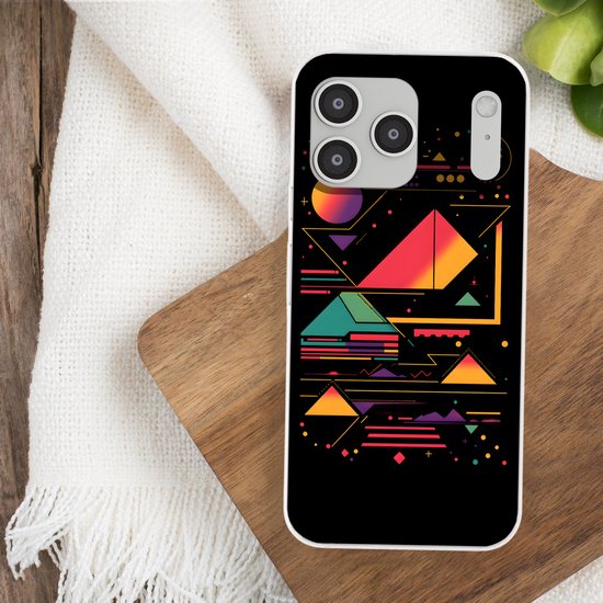Telefoonhoesje Geschikt voor iPhone 17 Pro max hoesje - Piramides - Cirkels - Neonkleuren - Geometrisch - Siliconen Telefoonhoesje Telefoonhoesje