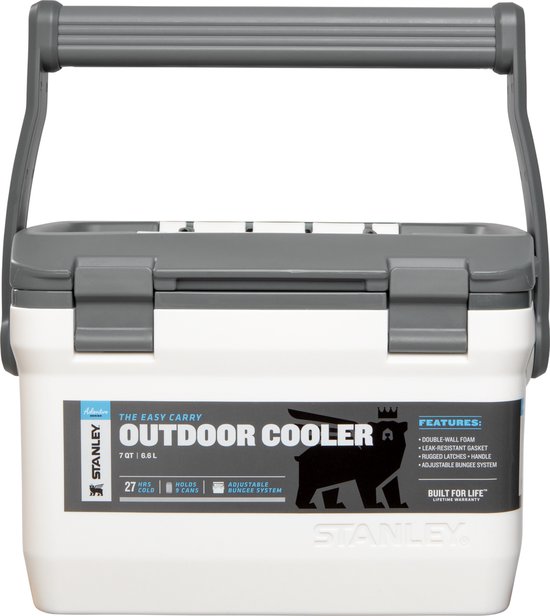 Stanley Adventure Outdoor Cooler 6.6L - IJskoud voor 27 Uur - Dubbelwandig Geïsoleerde Coolbox - BPA Vrij - Deksel Fungeert Ook Als Stoel - Camping Koelbox Klein - Waterdicht - Polar White
