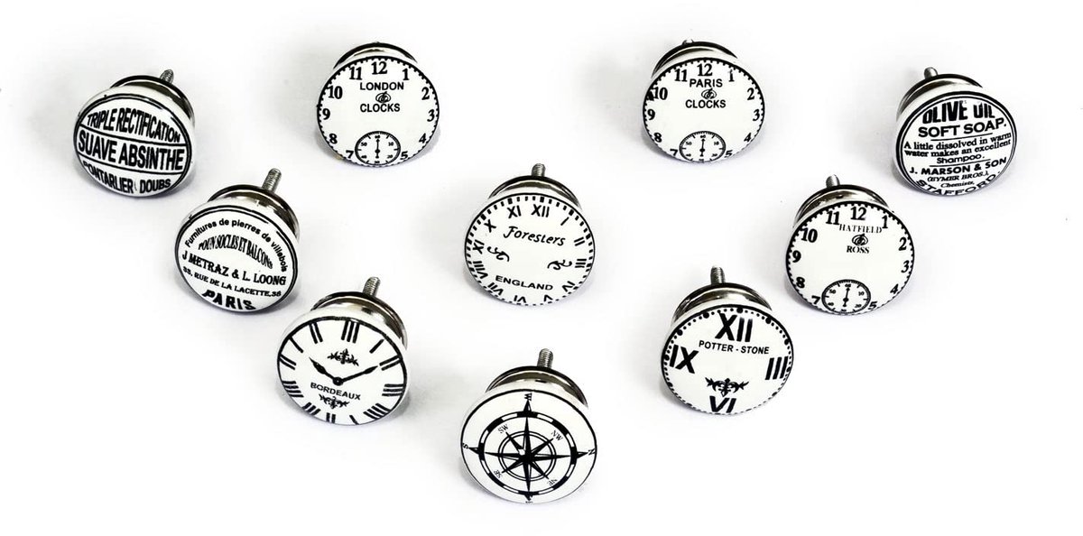 TRANKIELO® - Set van 10 handgeschilderde keramische vintage knoppen – 40 mm diameter – Perfect voor kasten en laden