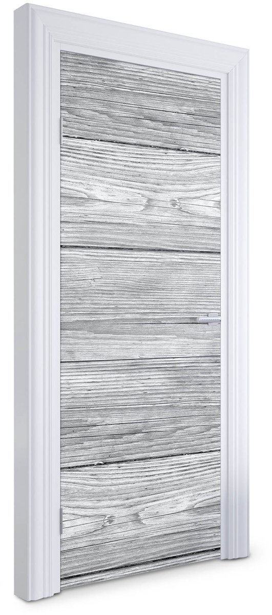 Wallfluent Deursticker - Houten vloer Deurfolie - 75 x 205 cm - Grijs Deur plakfolie - Moderne Deur Sticker - Imitatietextuur Deurbehang Sticker - Deursticker voor de Badkamer - Deur Sticker