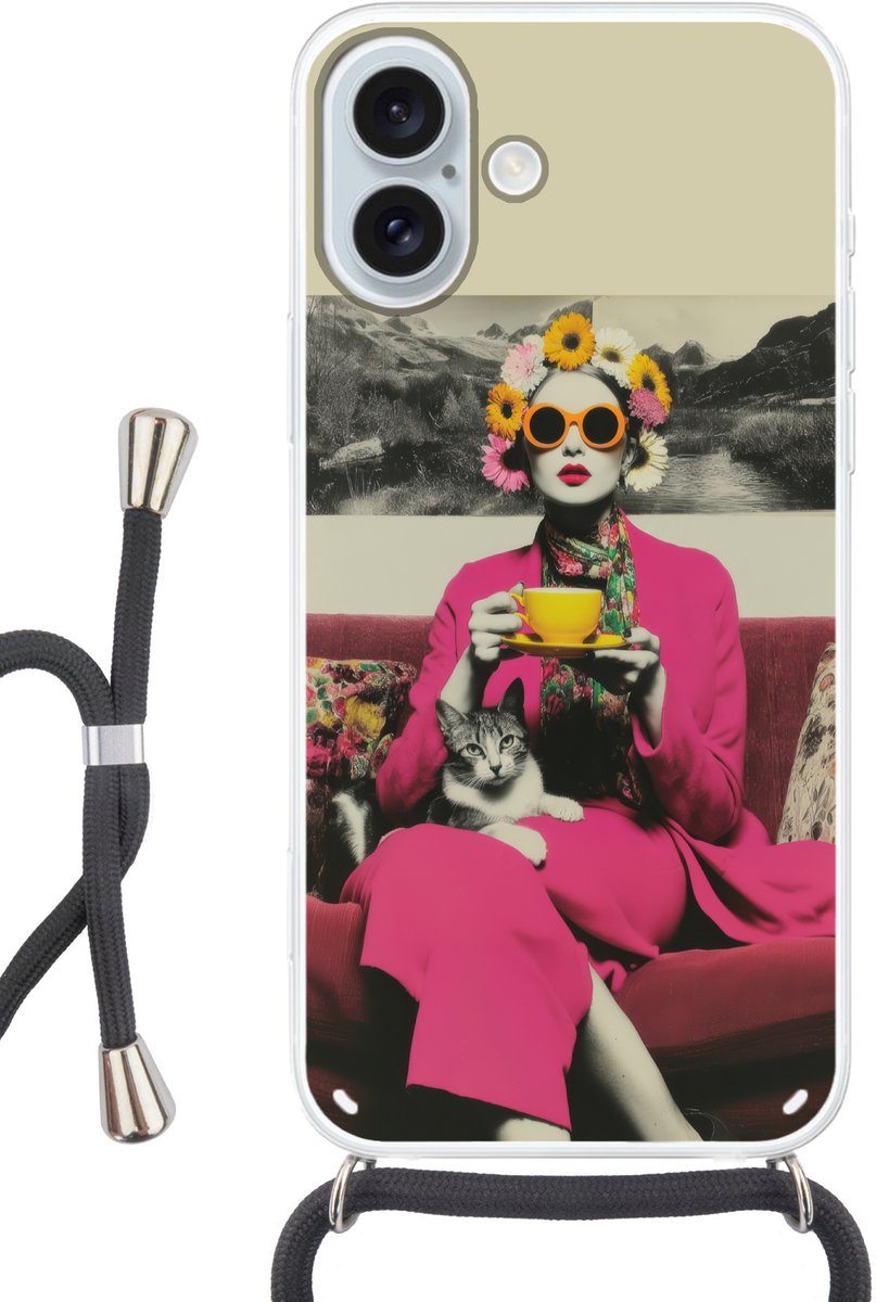 Vrouw - Kat - Bloemen - Kopje - Retro