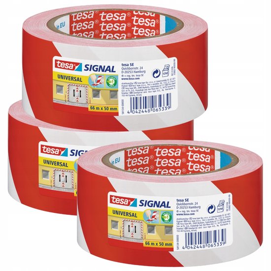 Tesa Signaaltape Wit-Rood 66m x 50mm - 3 st | bol