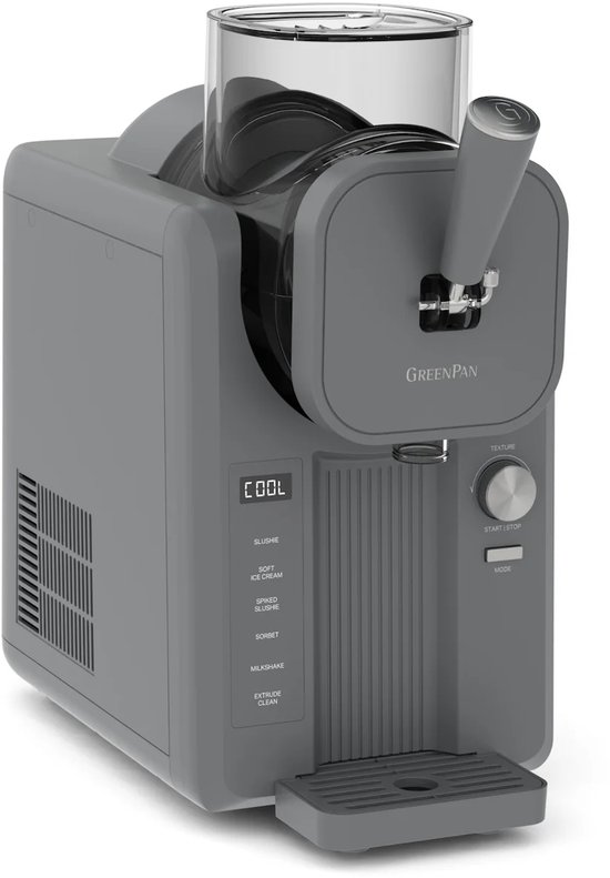 Greenpan Frost IJsmachine & Slushie Maker - zelfvriezend - 1.8l - klaar in 30 min - Inclusief kookboek (PDF) in handleiding - Grijs
