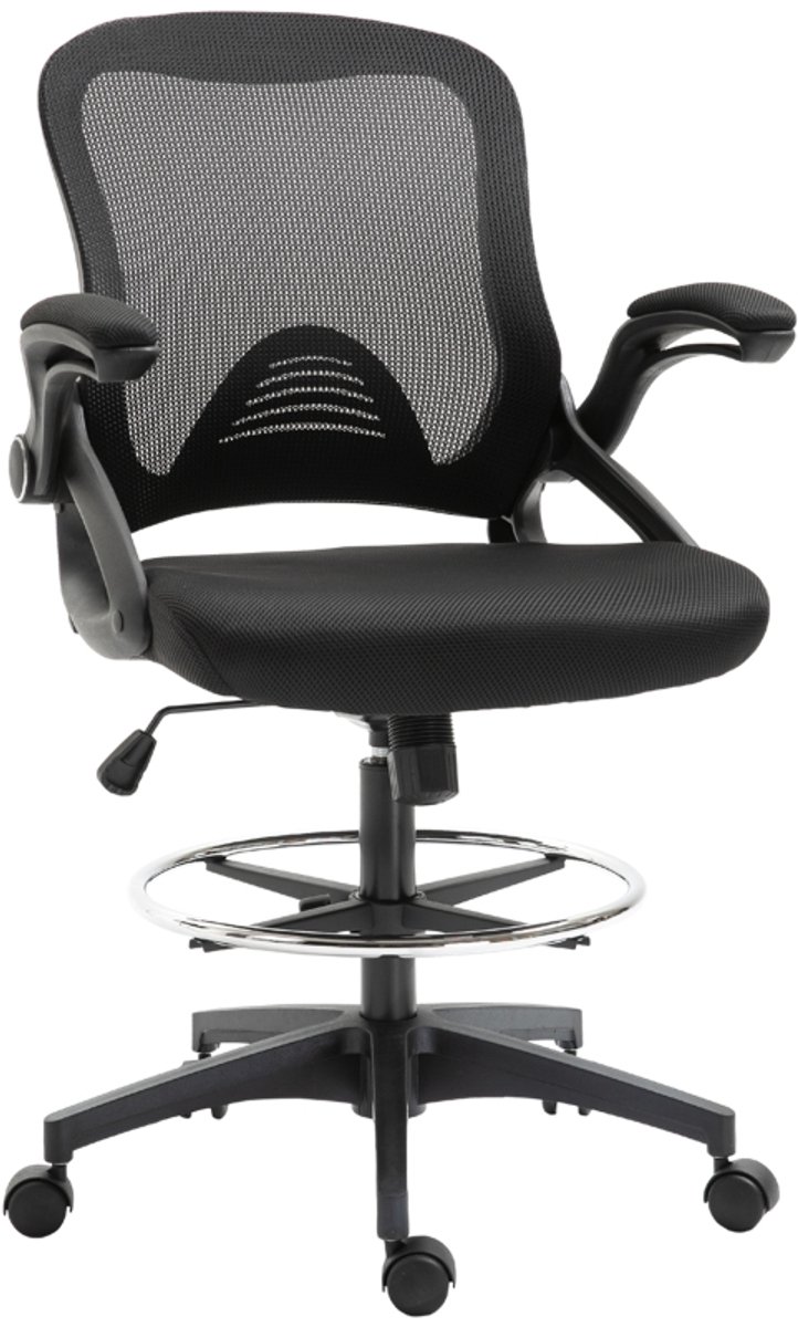 OKWISH Vergaderstoelen - Ergonomische Bureaustoel Met Armleuningen En Handgreep - Wieltjes, Voetsteun, Stehfunctie Voor Lange Uren - 64×60×126 cm - Metaal - Zwart